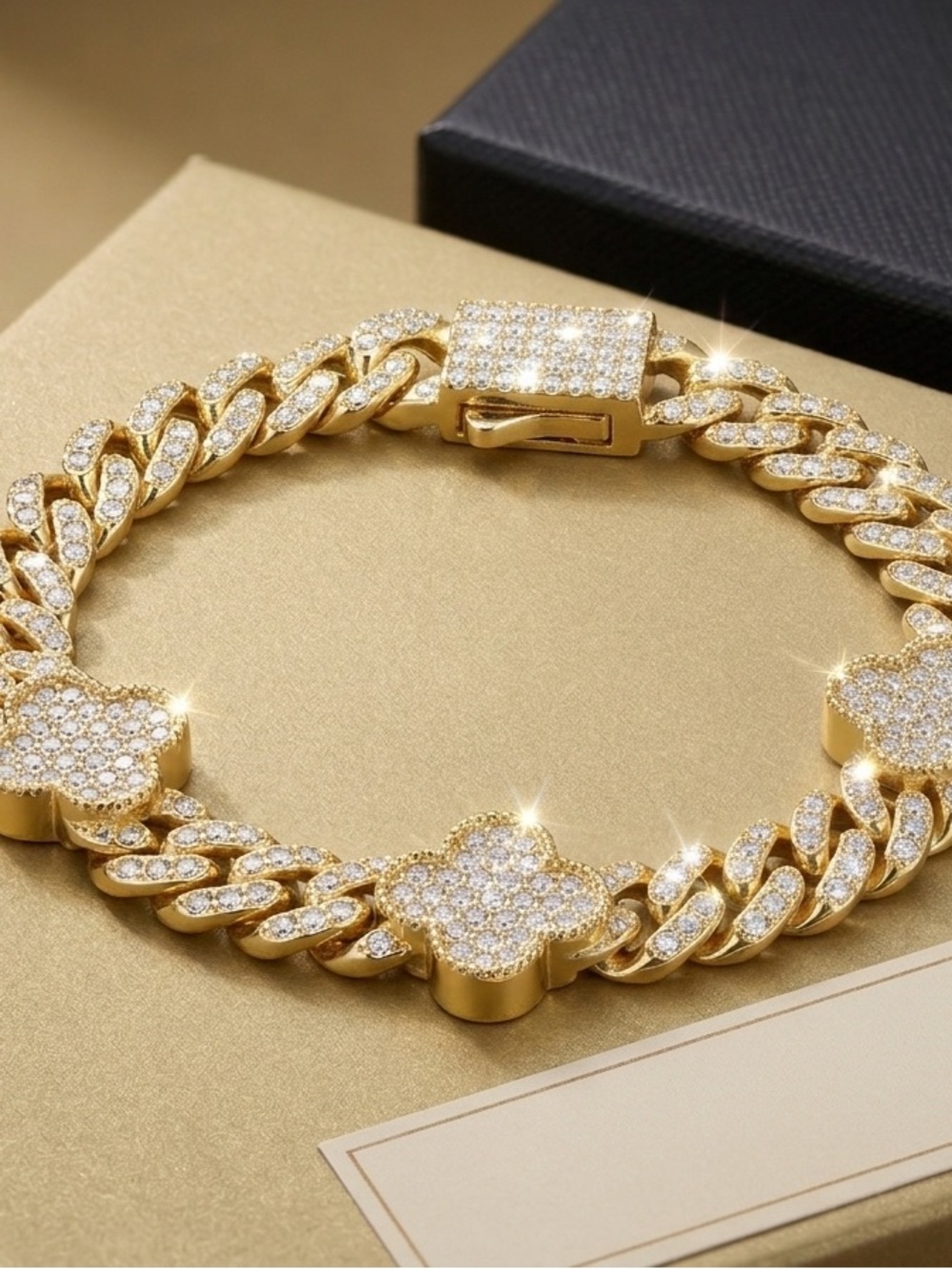 14k Gold Filled Ice Clover Cuban Link Bracelet ✨